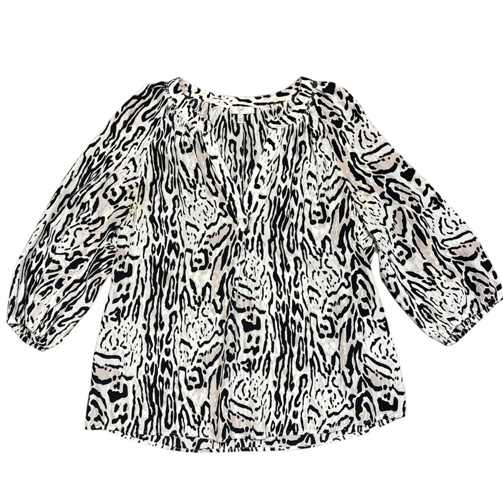 Joie Women's 100% Silk Addie B Animal Print Blouse Split V-Neck Size S Small